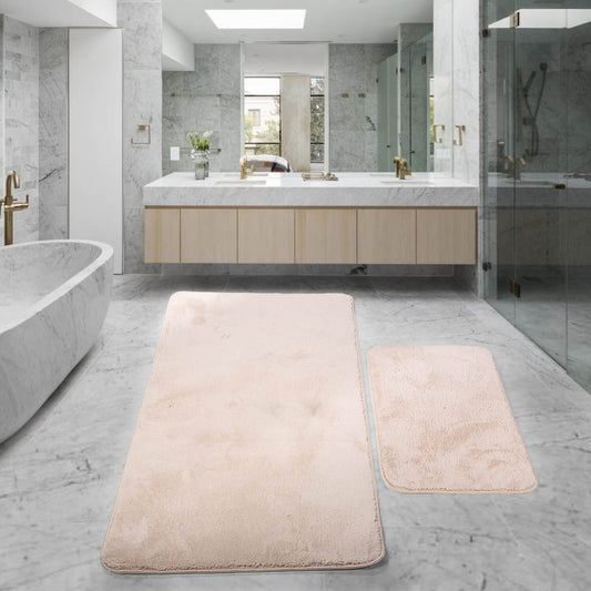 Relax Beige 2er Set Badematte Rutschfeste Badematte mit Plüschoberfläche