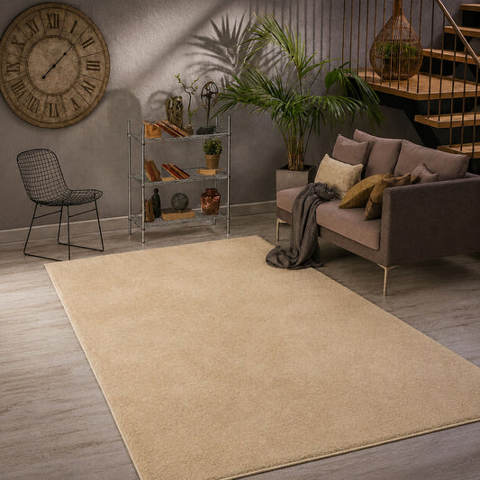 Relax Beige Teppich fuer Wohnzimmer, Zimmer und Flur – Rutschfeste Unterseite, Maschinenwaschbar, Laeufer