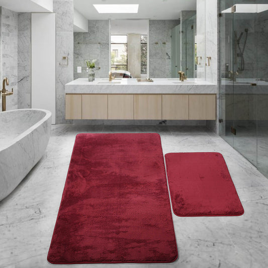 Relax Burgund 2er Set Badematte Rutschfeste Badematte mit Plüschoberfläche