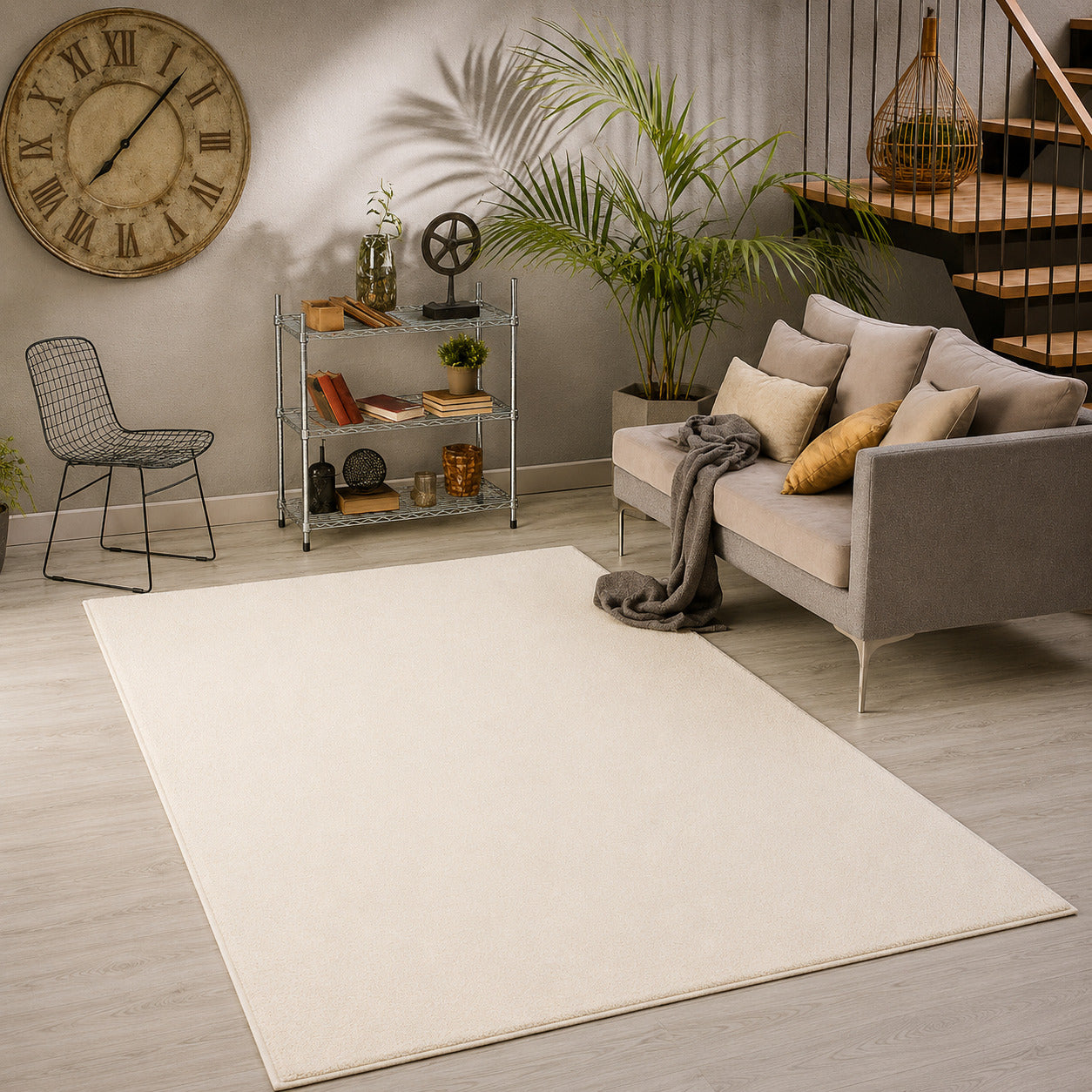 Relax Creme Teppich fuer Wohnzimmer, Zimmer und Flur – Rutschfeste Unterseite, Maschinenwaschbar, Laeufer