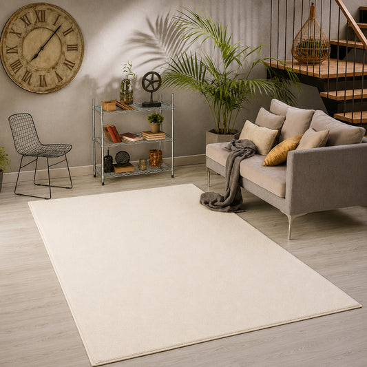 Relax Creme Teppich fuer Wohnzimmer, Zimmer und Flur – Rutschfeste Unterseite, Maschinenwaschbar, Laeufer