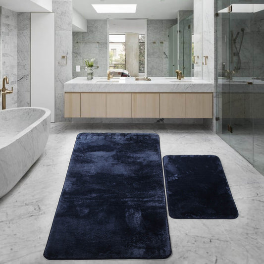 Relax Dunkelblau 2er Set Badematte Rutschfeste Badematte mit Plüschoberfläche