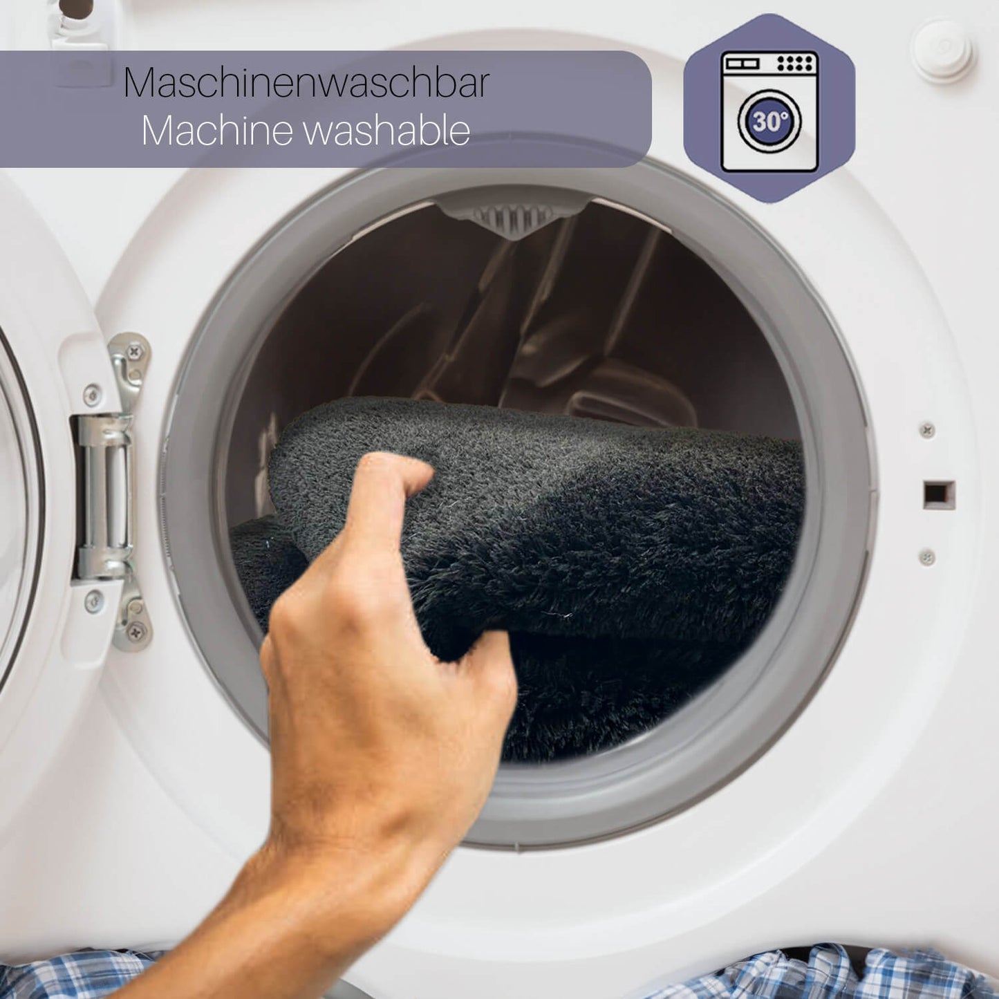 Relax Schwarz 2er Set Badematte Rutschfeste Badematte mit Plüschoberfläche