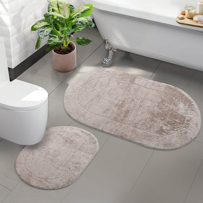 Rixos Beige 2er Set Badematte Rutschfeste Badvorleger mit Ledersohle