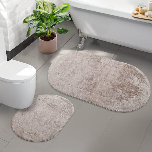 Rixos Beige 2er Set Badematte Rutschfeste Badvorleger mit Ledersohle
