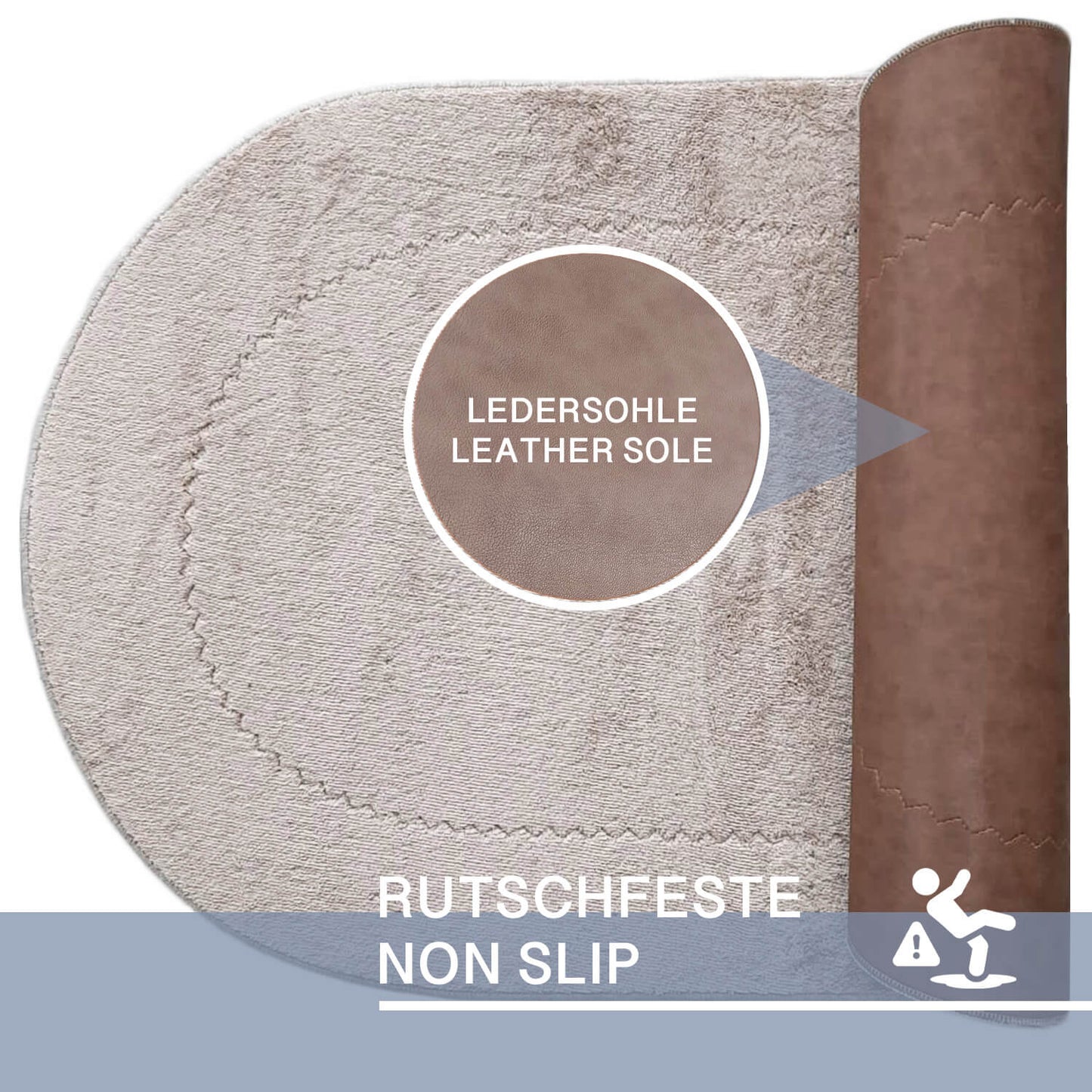 Rixos Beige 2er Set Badematte Rutschfeste Badvorleger mit Ledersohle