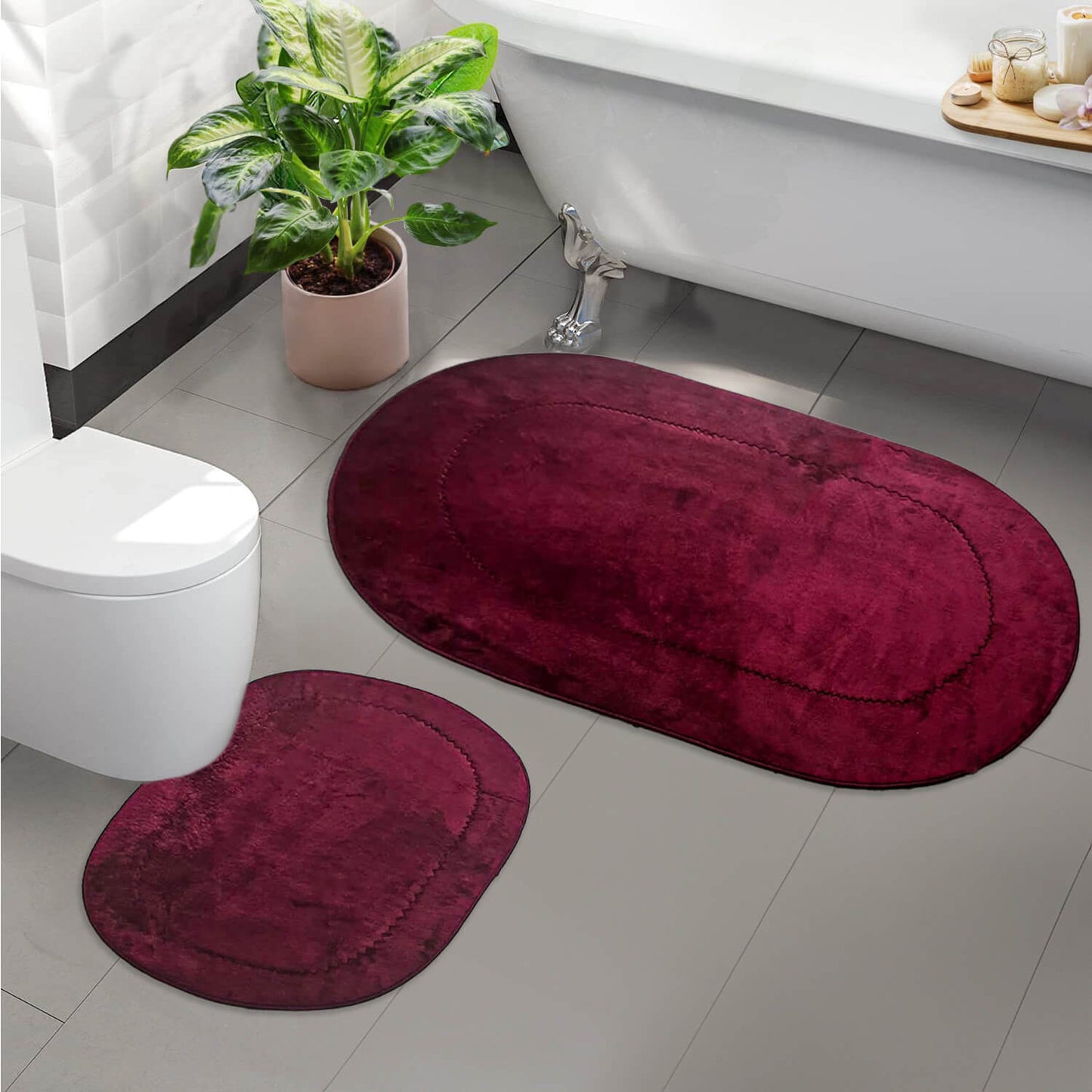 Rixos Pflaume 2er Set Badematte Rutschfeste Badvorleger mit Ledersohle