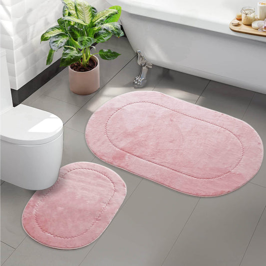 Rixos Rosa 2er Set Badematte Rutschfeste Badvorleger mit Ledersohle