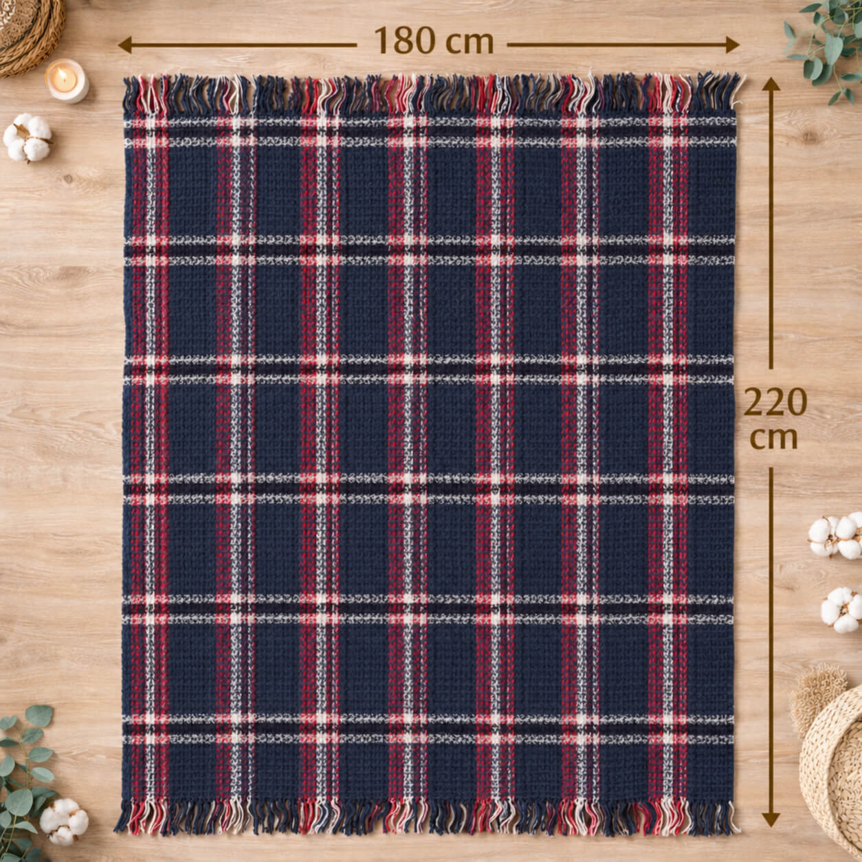 Bonny Home Schottische Decke Dunkelblau, Doppelgrösse, 180 x 220 cm, aus Baumwolle