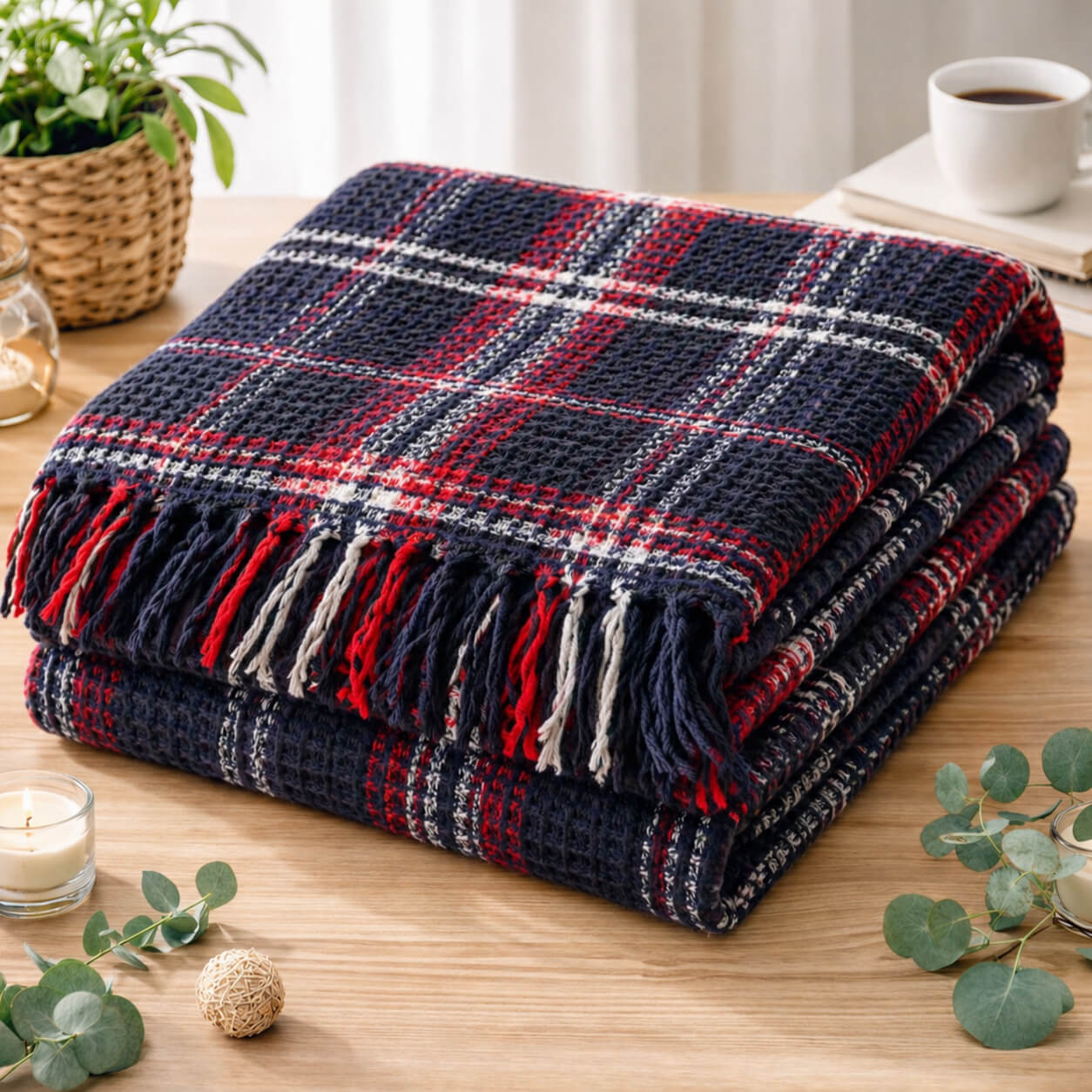 Bonny Home Schottische Decke Dunkelblau, Doppelgrösse, 180 x 220 cm, aus Baumwolle