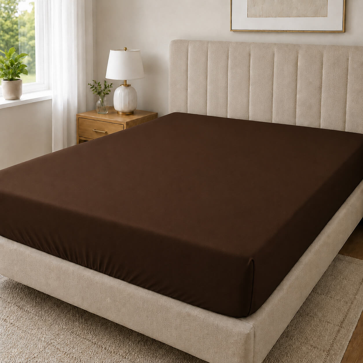Bonny Home Spannbettlaken Braun – 100 % Baumwolle – Für Einzel- und Doppelbett