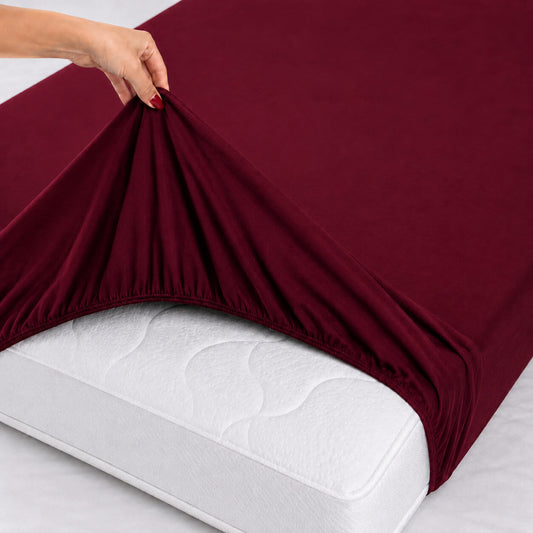 Bonny Home Spannbettlaken Burgundy – 100 % Baumwolle – Für Einzel- und Doppelbett