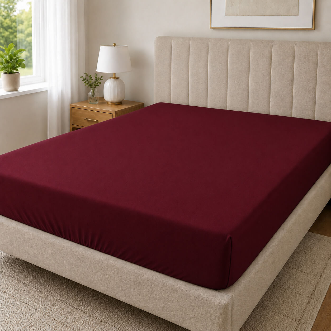 Bonny Home Spannbettlaken Burgundy – 100 % Baumwolle – Für Einzel- und Doppelbett