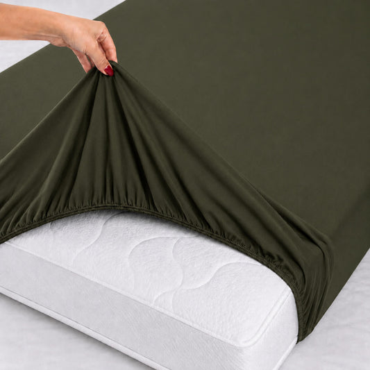 Bonny Home Spannbettlaken Grün – 100 % Baumwolle – Für Einzel- und Doppelbett