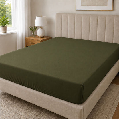 Bonny Home Spannbettlaken Grün – 100 % Baumwolle – Für Einzel- und Doppelbett