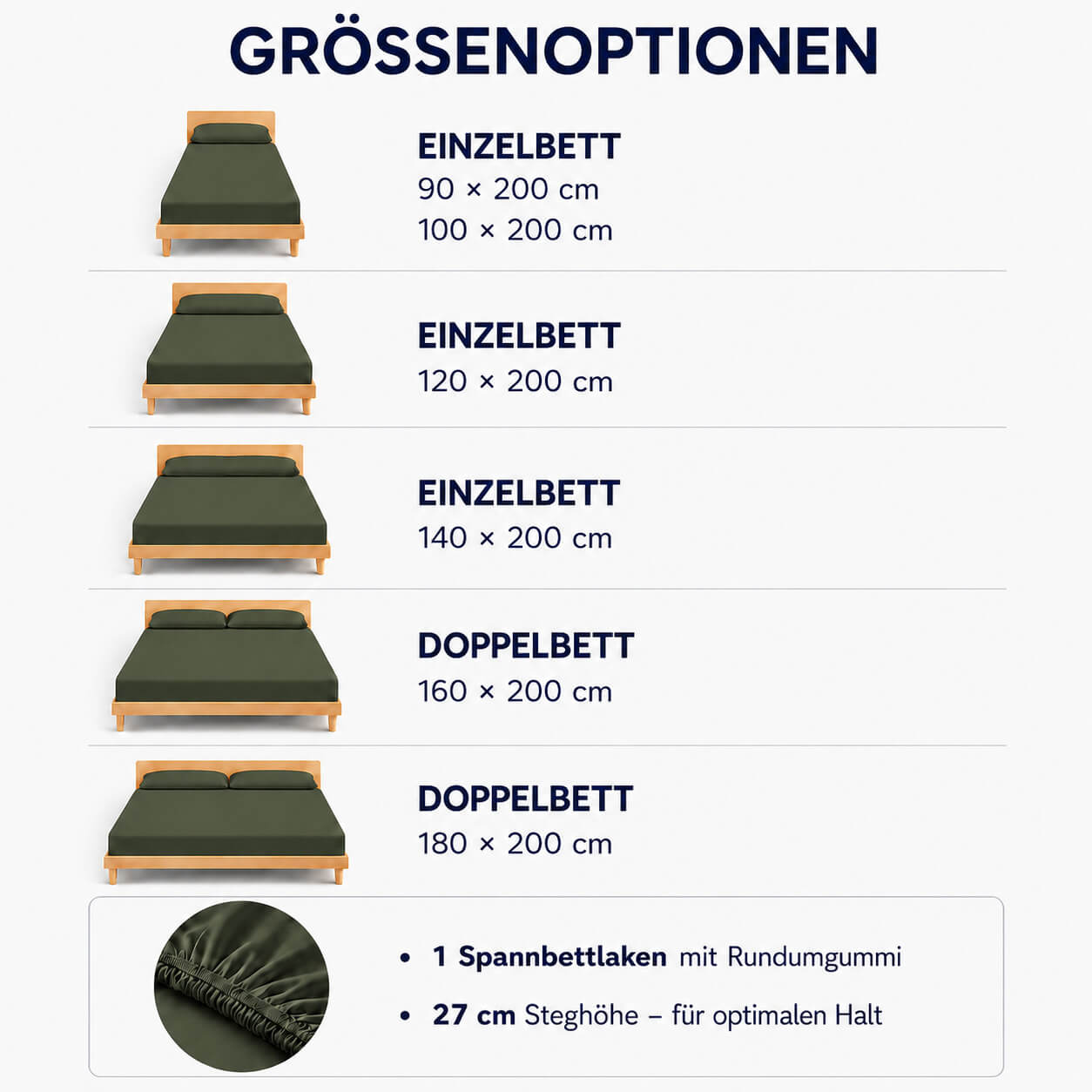 Bonny Home Spannbettlaken Grün – 100 % Baumwolle – Für Einzel- und Doppelbett
