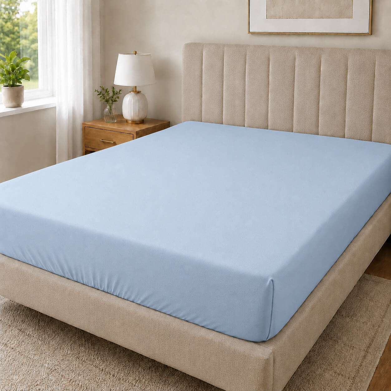 Bonny Home Spannbettlaken Hellblau – 100 % Baumwolle – Für Einzel- und Doppelbett