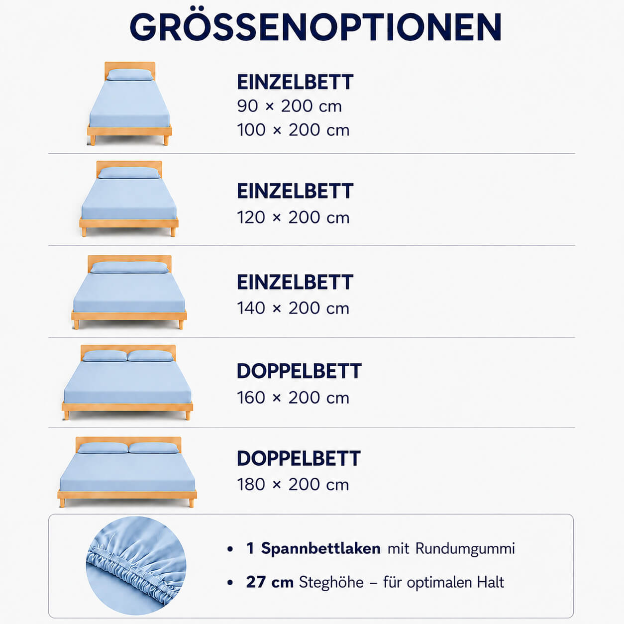Bonny Home Spannbettlaken Hellblau – 100 % Baumwolle – Für Einzel- und Doppelbett