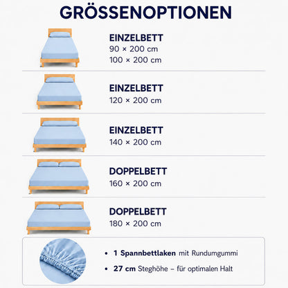 Bonny Home Spannbettlaken Hellblau – 100 % Baumwolle – Für Einzel- und Doppelbett
