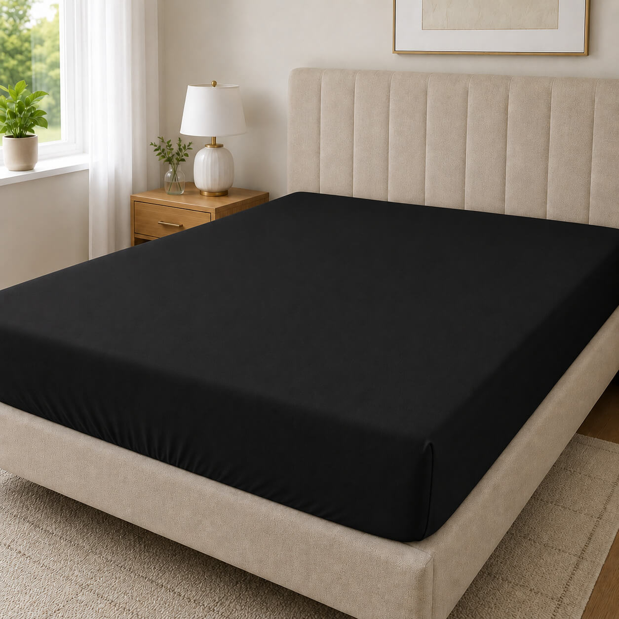 Bonny Home Spannbettlaken Schwarz – 100 % Baumwolle – Für Einzel- und Doppelbett