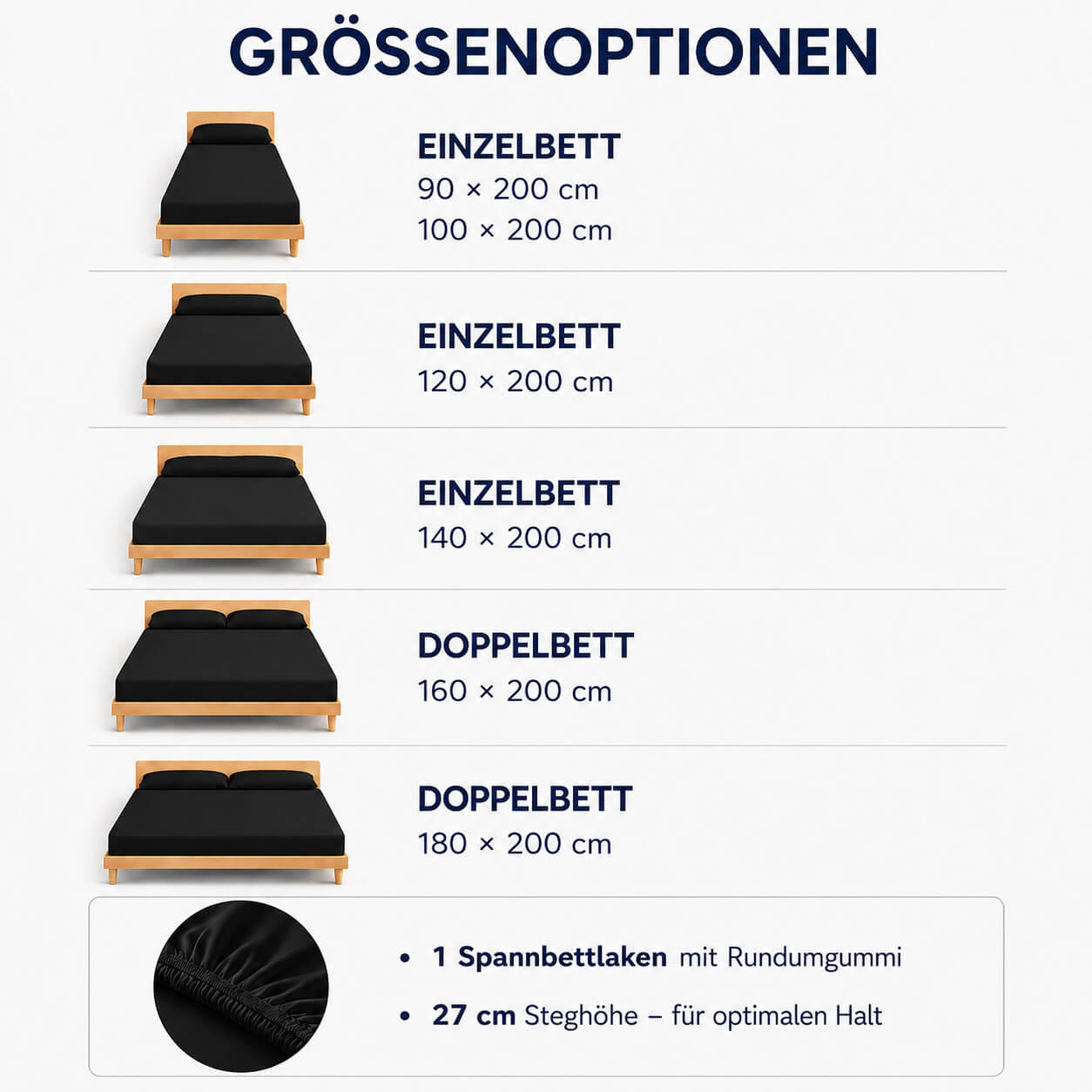 Bonny Home Spannbettlaken Schwarz – 100 % Baumwolle – Für Einzel- und Doppelbett