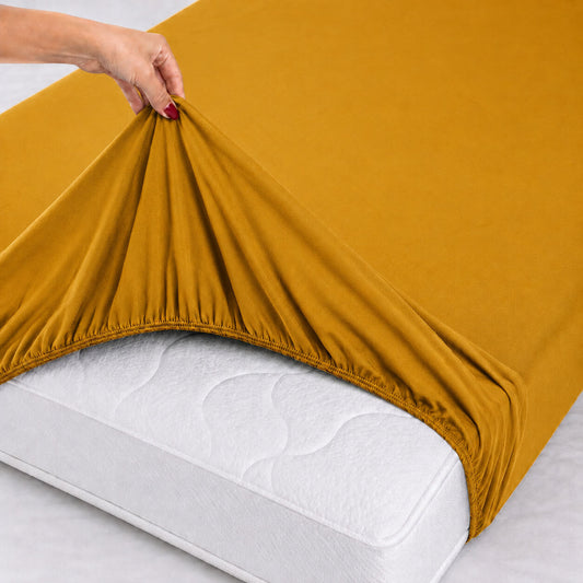 Bonny Home Spannbettlaken Senfgelb – 100 % Baumwolle – Für Einzel- und Doppelbett