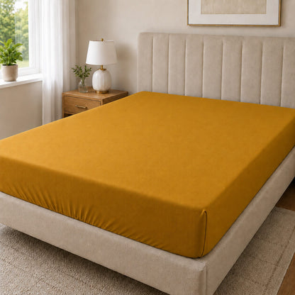 Bonny Home Spannbettlaken Senfgelb – 100 % Baumwolle – Für Einzel- und Doppelbett