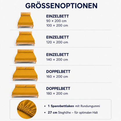 Bonny Home Spannbettlaken Senfgelb – 100 % Baumwolle – Für Einzel- und Doppelbett