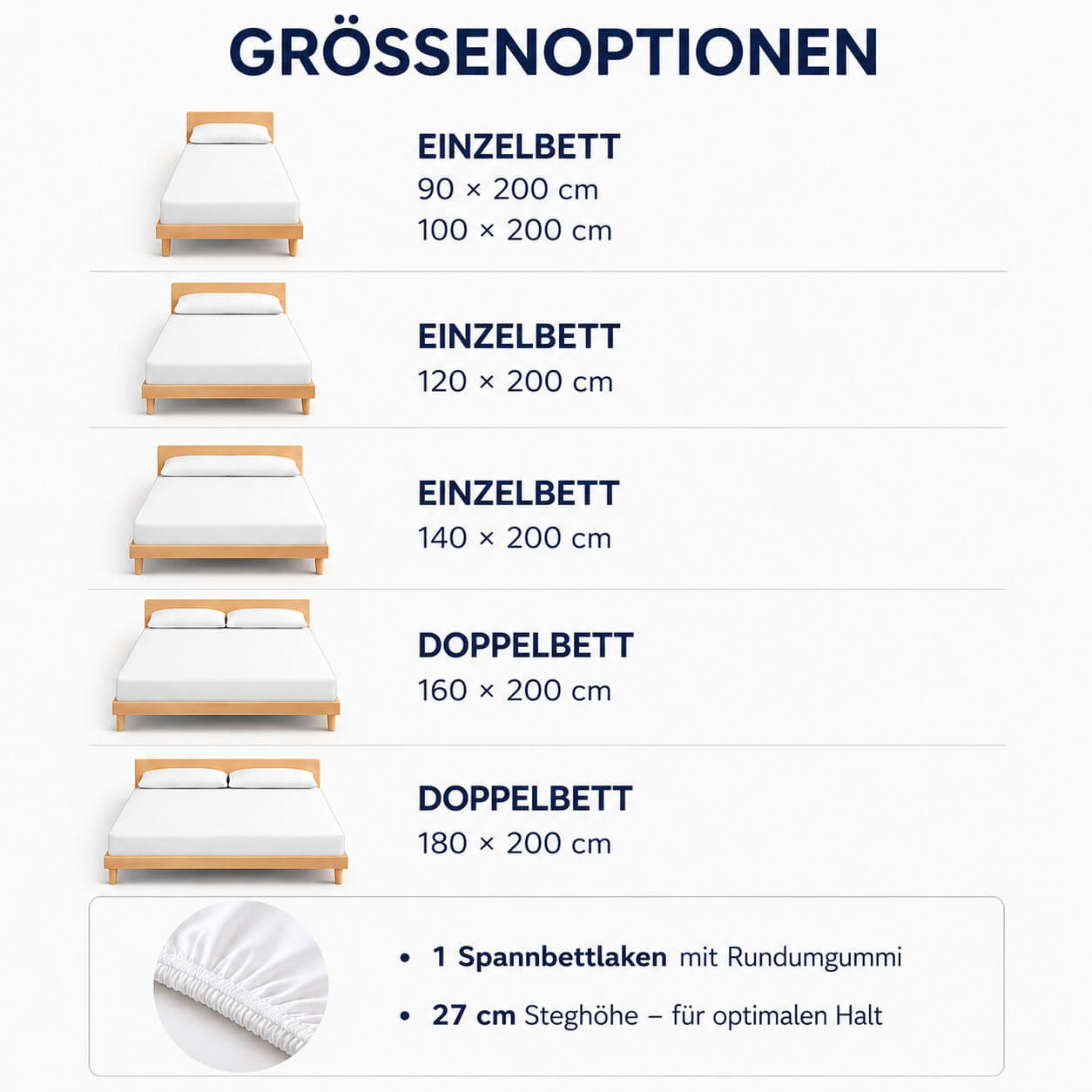 Bonny Home Spannbettlaken Weiss – 100 % Baumwolle – Für Einzel- und Doppelbett