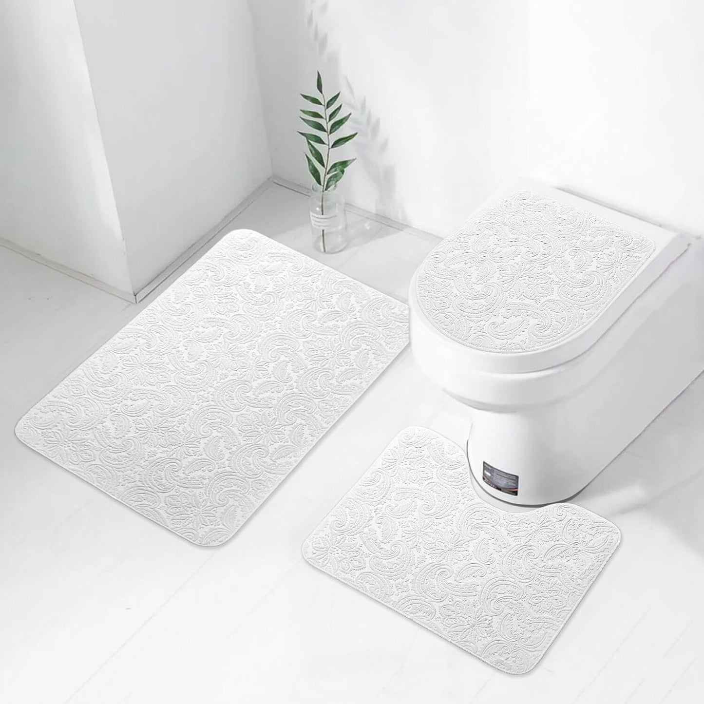 Bonny Home Ultrasoft Creme 3er Set Badematte Rutschfeste Badvorleger mit Ledersohle