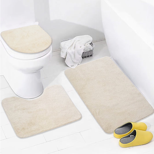 Bonny Home Unicolor Beige 3er Set Badematte | Rutschfeste Badematte mit Ledersohle