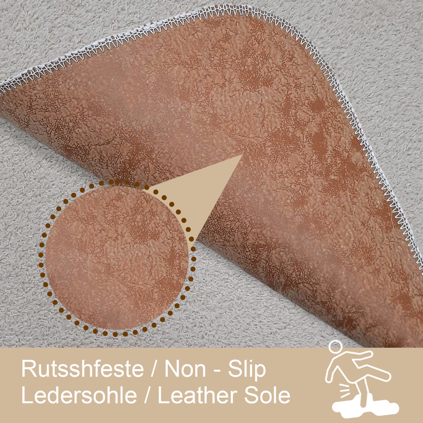 Bonny Home Unicolor Beige 3er Set Badematte | Rutschfeste Badematte mit Ledersohle