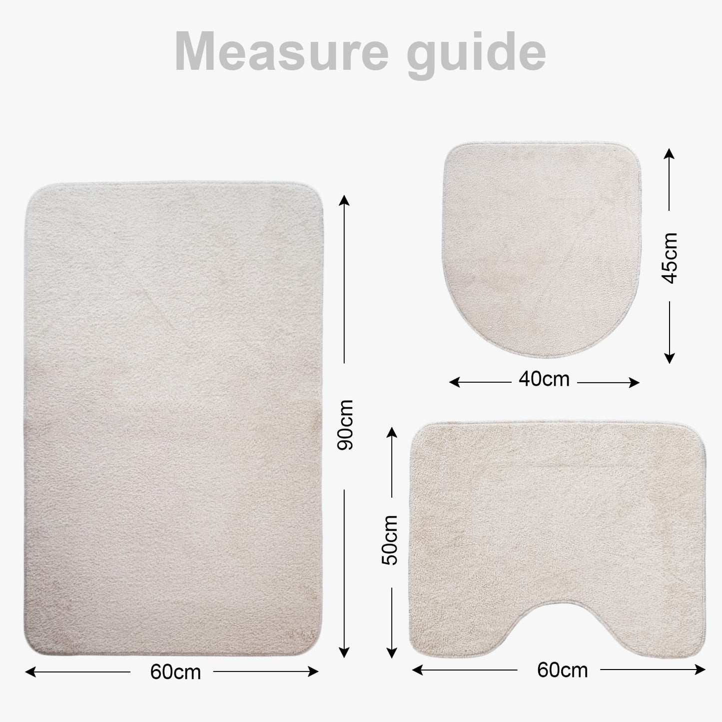 Bonny Home Unicolor Beige 3er Set Badematte | Rutschfeste Badematte mit Ledersohle