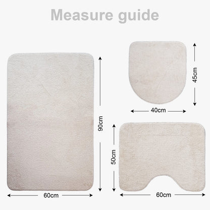 Bonny Home Unicolor Beige 3er Set Badematte | Rutschfeste Badematte mit Ledersohle