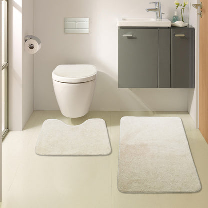 Bonny Home Unicolor Beige 3er Set Badematte | Rutschfeste Badematte mit Ledersohle