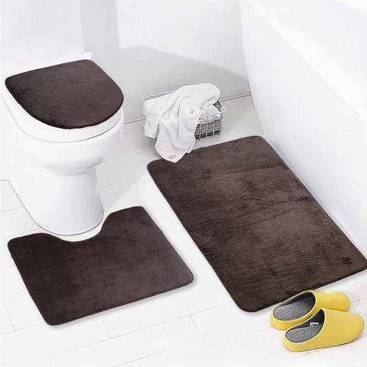 Bonny Home Unicolor Braun 3er Set Badematten – Rutschfeste Badvorleger mit Ledersohle