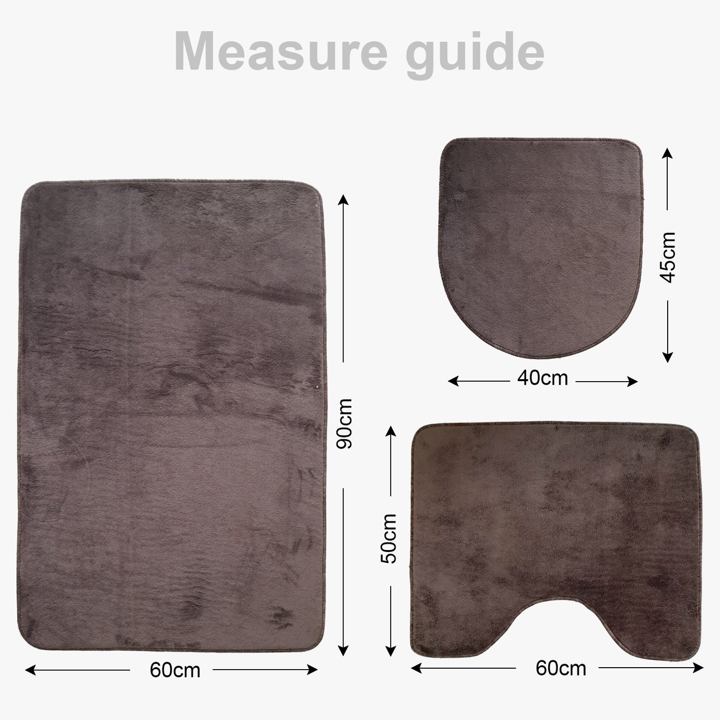 Bonny Home Unicolor Braun 3er Set Badematten – Rutschfeste Badvorleger mit Ledersohle