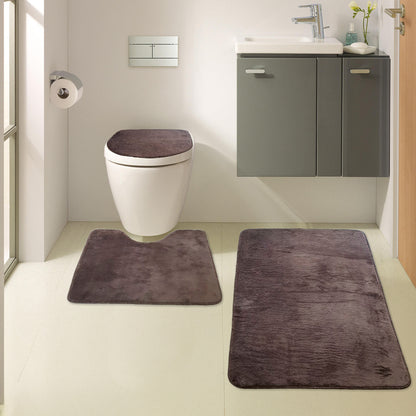Bonny Home Unicolor Braun 3er Set Badematten – Rutschfeste Badvorleger mit Ledersohle