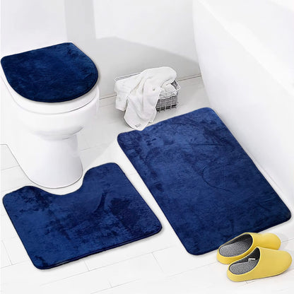 Bonny Home Unicolor Dunkelblau 3er Set Badematten – Rutschfeste Badvorleger mit Ledersohle