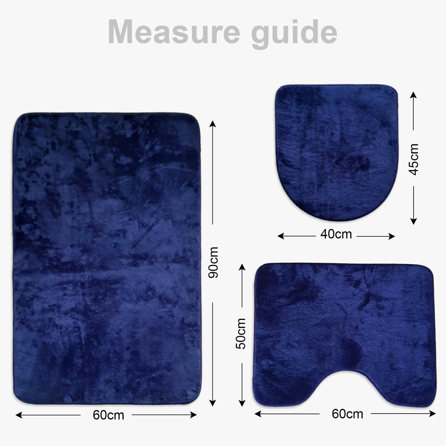 Bonny Home Unicolor Dunkelblau 3er Set Badematten – Rutschfeste Badvorleger mit Ledersohle