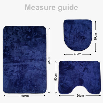 Bonny Home Unicolor Dunkelblau 3er Set Badematten – Rutschfeste Badvorleger mit Ledersohle