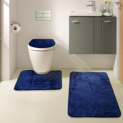 Bonny Home Unicolor Dunkelblau 3er Set Badematten – Rutschfeste Badvorleger mit Ledersohle