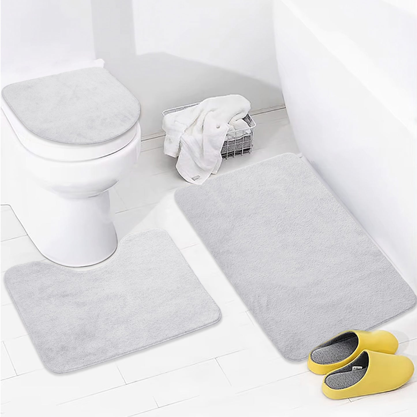 Bonny Home Unicolor Grau 3er Set Badematten – Rutschfeste Badvorleger mit Ledersohle