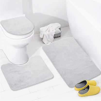 Bonny Home Unicolor Grau 3er Set Badematten – Rutschfeste Badvorleger mit Ledersohle