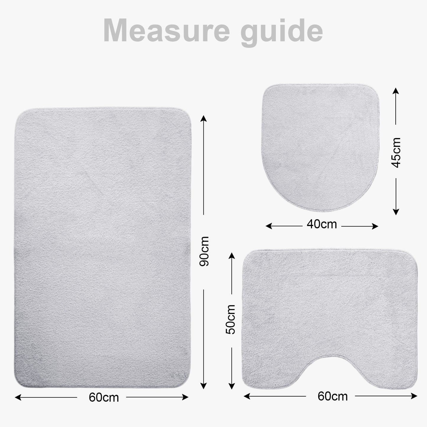 Bonny Home Unicolor Grau 3er Set Badematten – Rutschfeste Badvorleger mit Ledersohle
