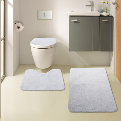 Bonny Home Unicolor Grau 3er Set Badematten – Rutschfeste Badvorleger mit Ledersohle