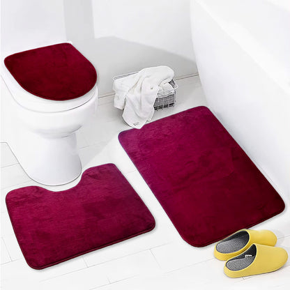 Bonny Home Unicolor Pflaume 3er Set Badematten – Rutschfeste Badvorleger mit Ledersohle