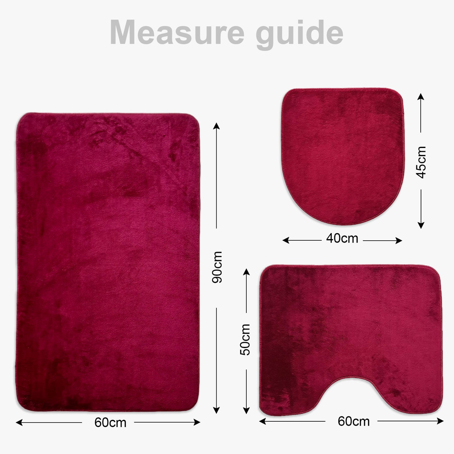 Bonny Home Unicolor Pflaume 3er Set Badematten – Rutschfeste Badvorleger mit Ledersohle