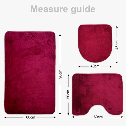 Bonny Home Unicolor Pflaume 3er Set Badematten – Rutschfeste Badvorleger mit Ledersohle
