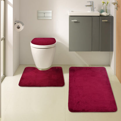 Bonny Home Unicolor Pflaume 3er Set Badematten – Rutschfeste Badvorleger mit Ledersohle